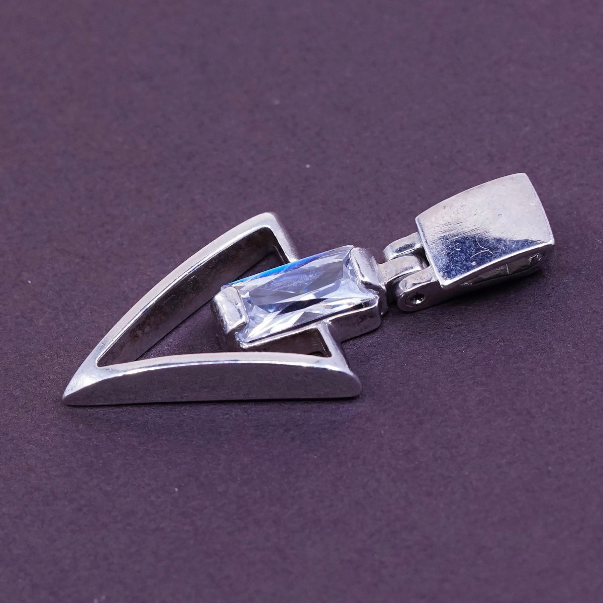 Vintage sterling silver handmade pendant, 925 triangular arrow w/ cz