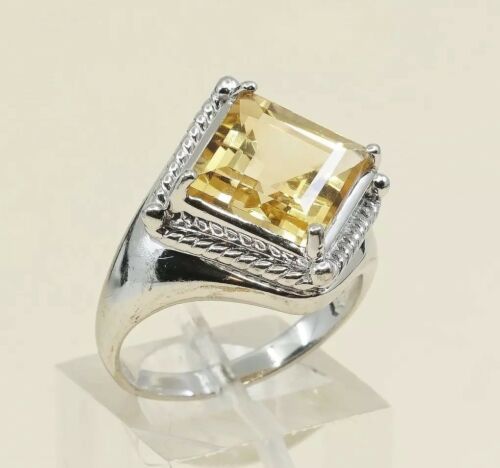 Sz 7.25, Sterling Silver handmade Ring, 925 Silver W/ citrine N Cable Around