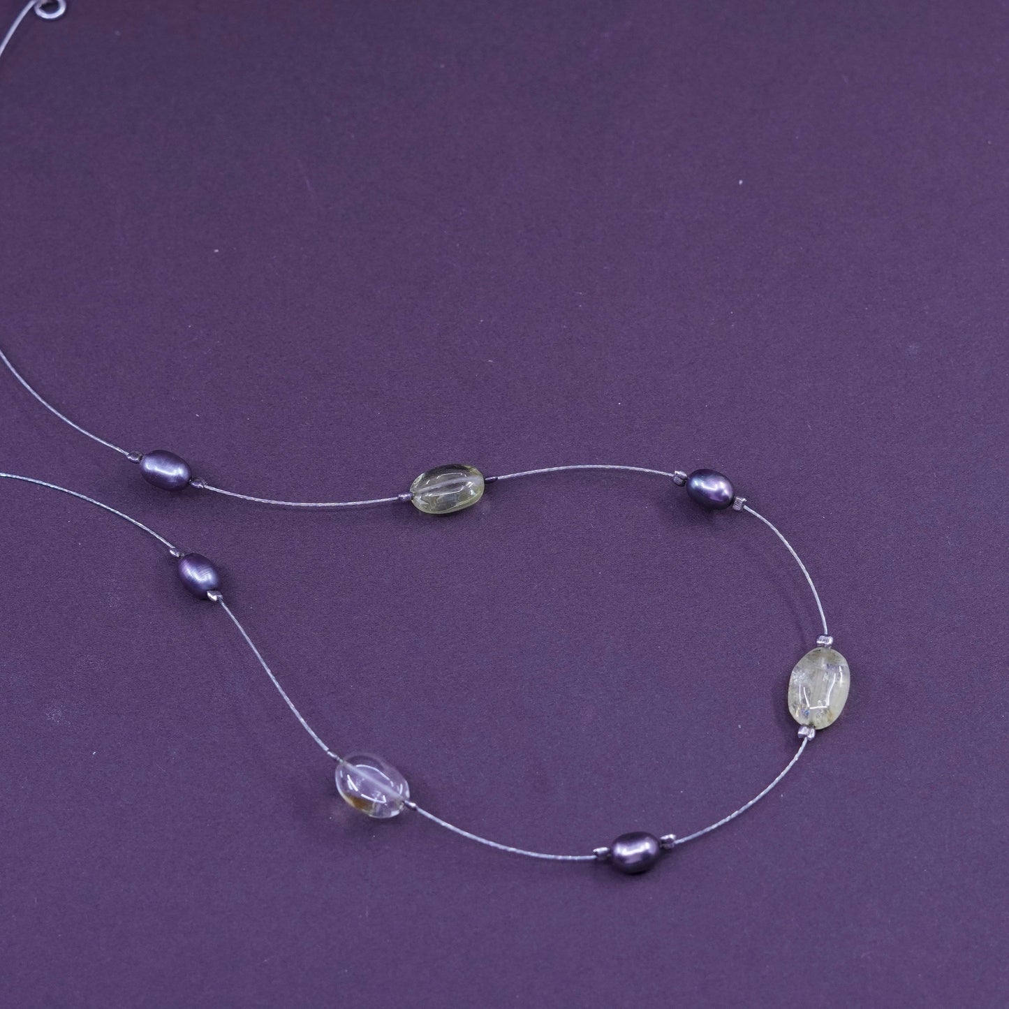 16”, vintage Sterling 925 silver handmade necklace with black pearl and crystal