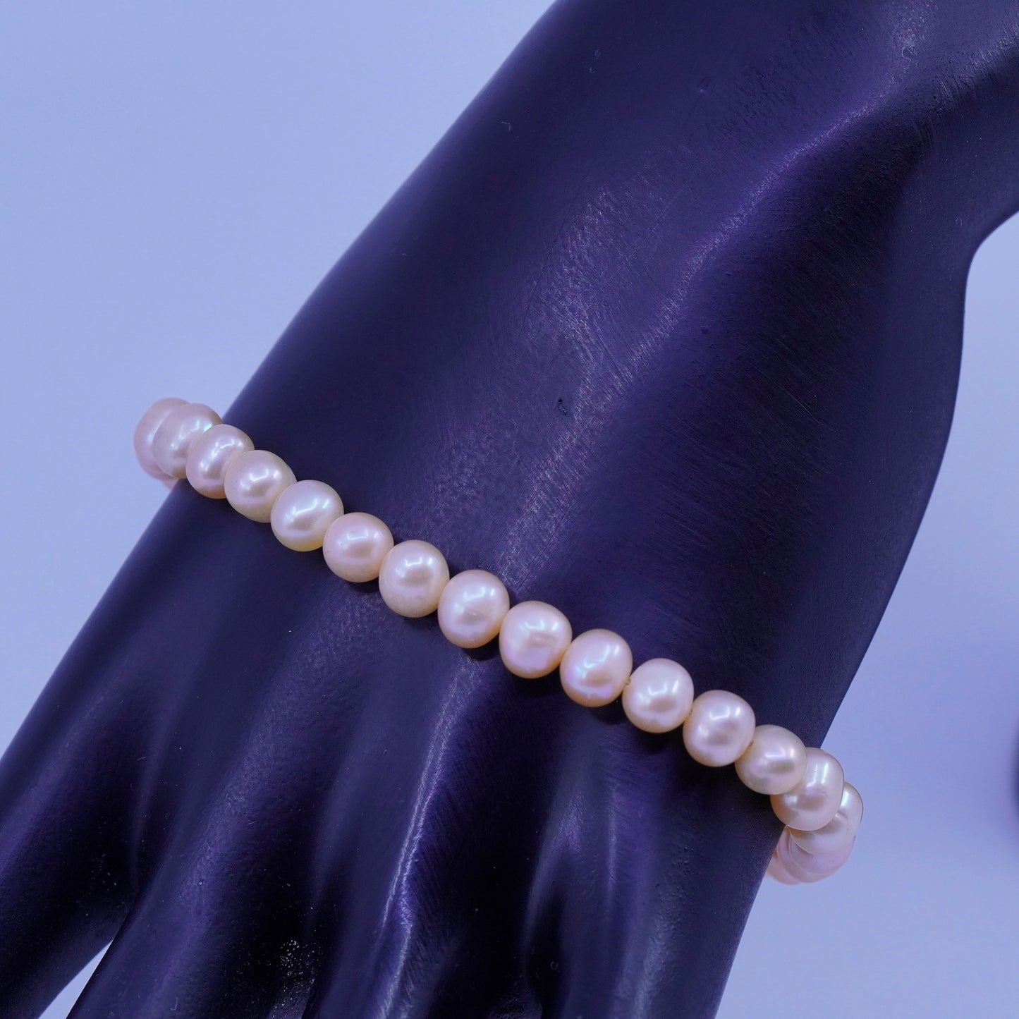 8”, vintage Sterling 925 silver bracelet with freshwater pearl