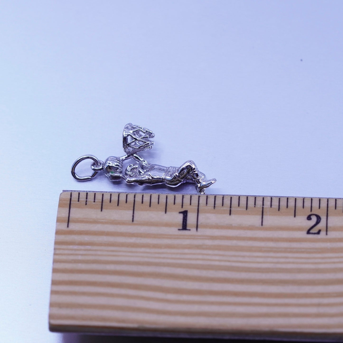 antique sterling 925 silver handmade basketball player slam tag pendant charm