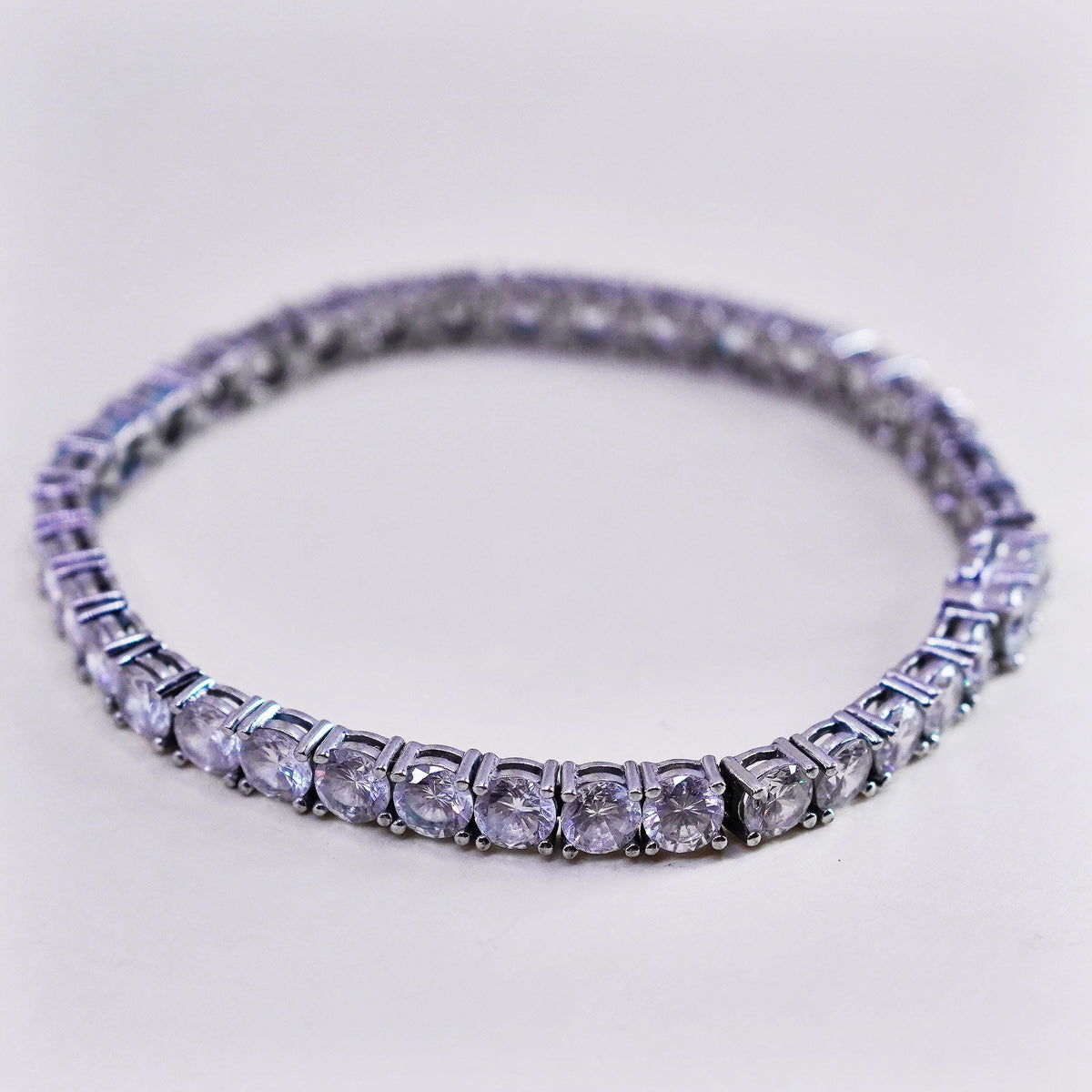 7”, Vintage Sterling 925 silver tennis bracelet with cz, Stamped 925