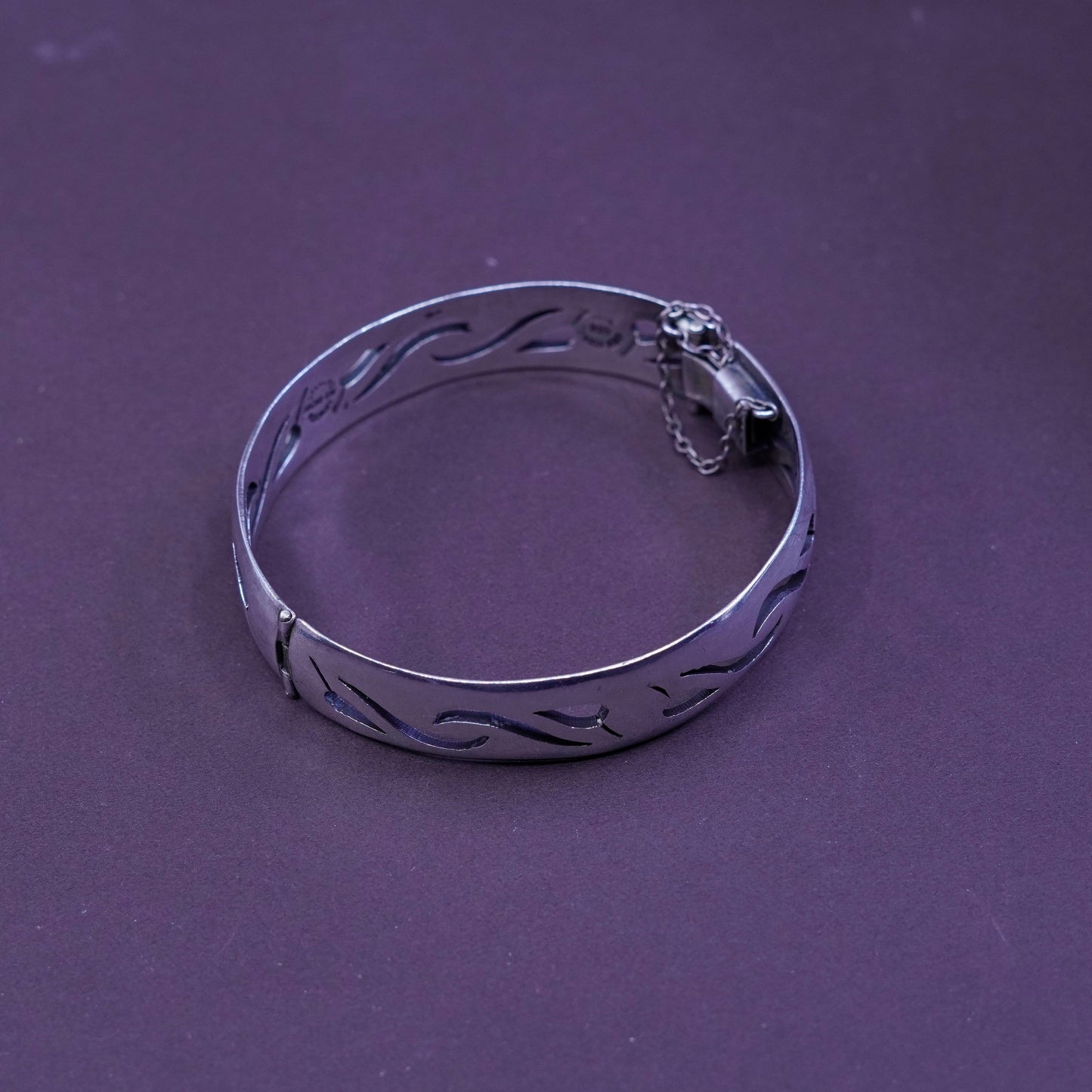 7.5”, vintage mexico hecho en Sterling silver handmade hinged bangle bracelet