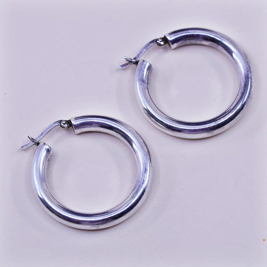 1.5”, Vintage sterling silver loop earrings, bold minimalist primitive hoops