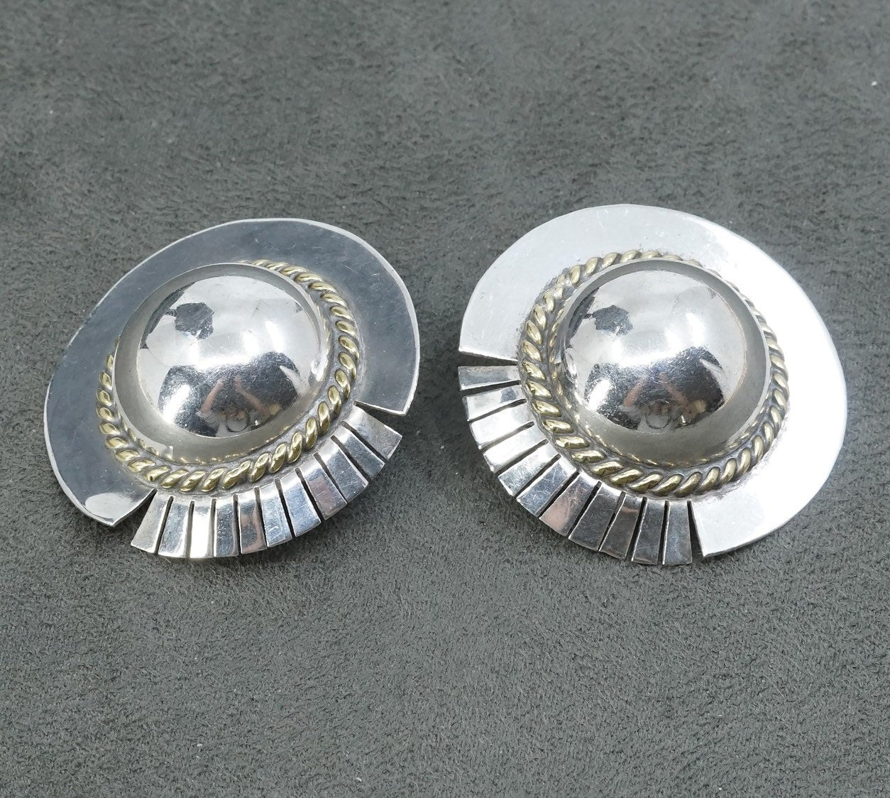 Sterling silver handmade clip on earrings, Mexico 925 earrings w/ brass cable