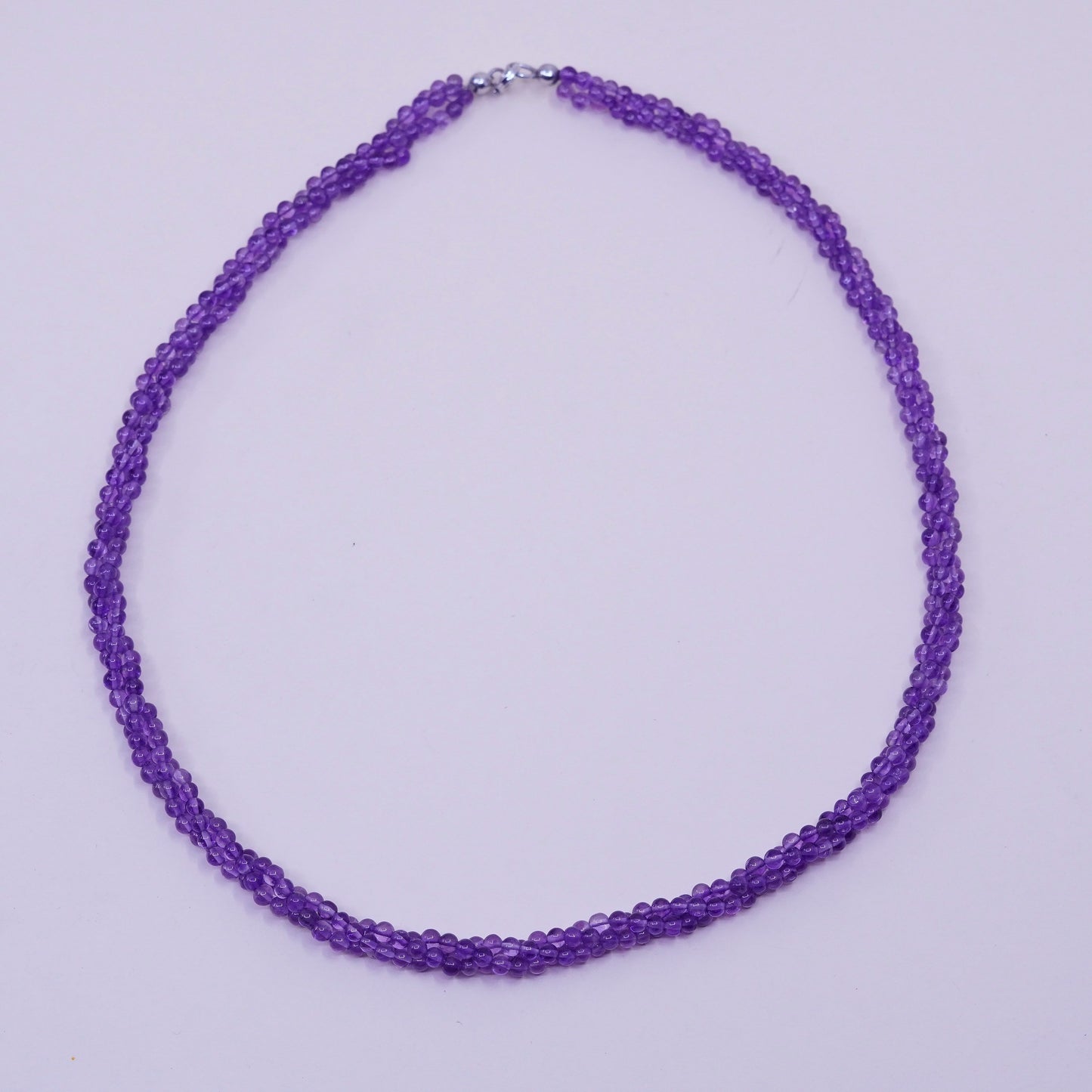 20”, Vintage sterling silver handmade necklace with twisted amethyst beads