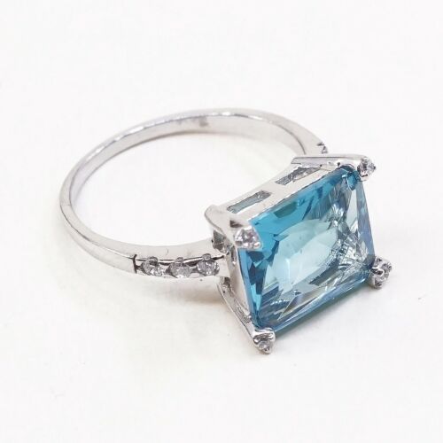 Sz 6.25, Vtg Sterling Ring, 925 Silver Handmade Ring W/ Green CZ, Stamped 925