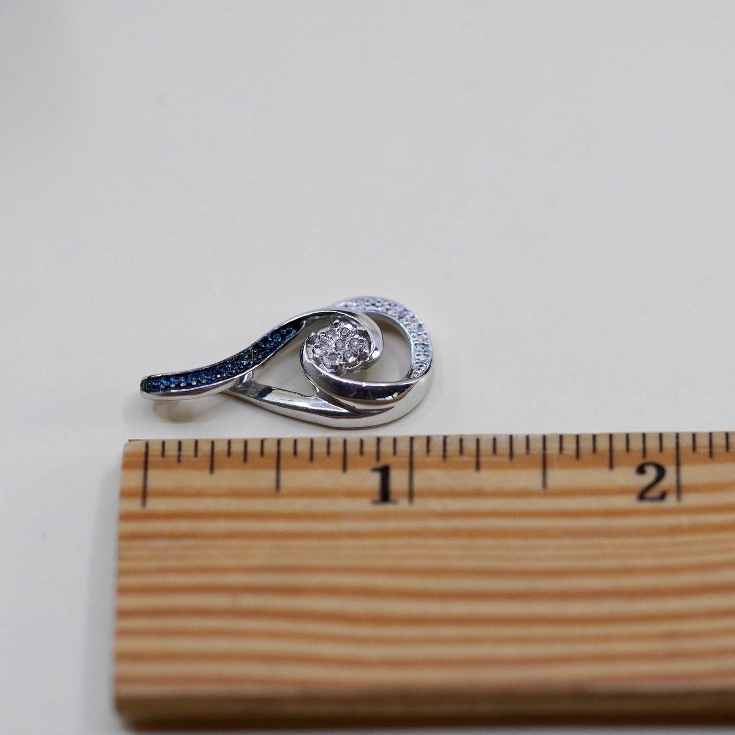 Vintage Sterling silver handmade pendant, 925 teardrop with cluster diamonds