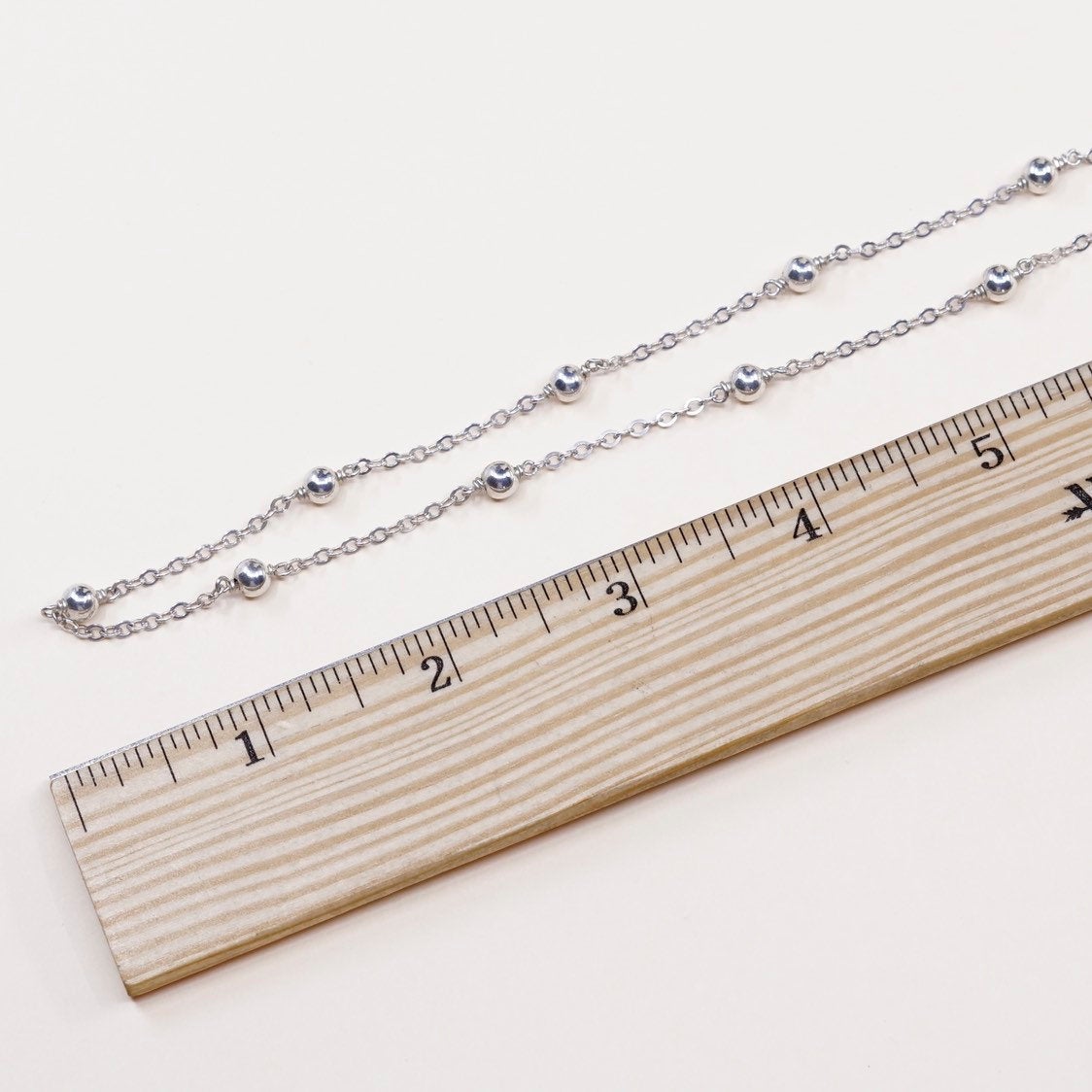 13", Sterling silver necklace, Italy 925 flatten circle chain w/ beads pendants