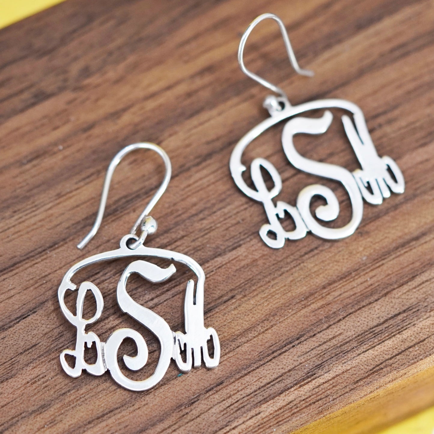 Vintage Sterling silver handmade earrings, 925 monogram initial “LSM” drops