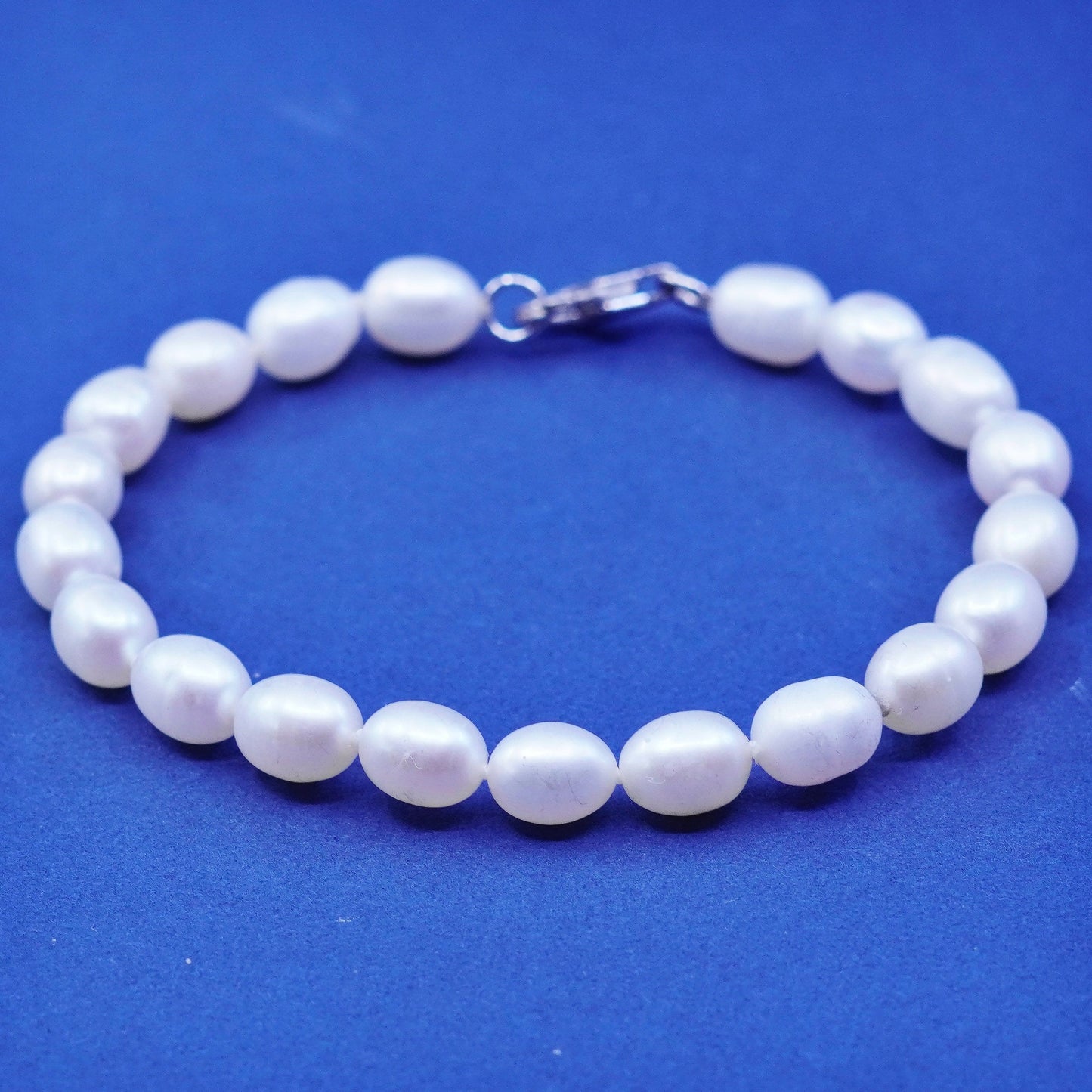 7.5”, Sterling 925 silver handmade bracelet with freshwater 6mm pearl beads