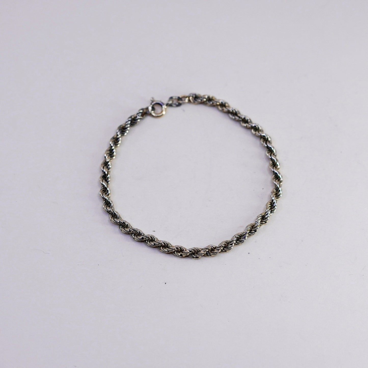 6.75”, Vintage vermeil gold over sterling 925 silver Italy rope chain bracelet
