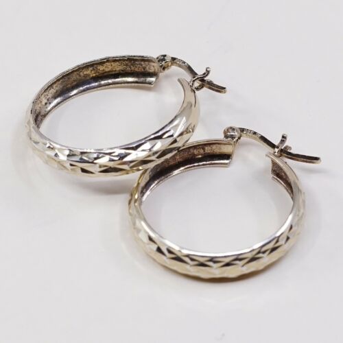 1”, Vintage Vermeil gold over Sterling Silver hoops. italy 925 Handmade Earrings