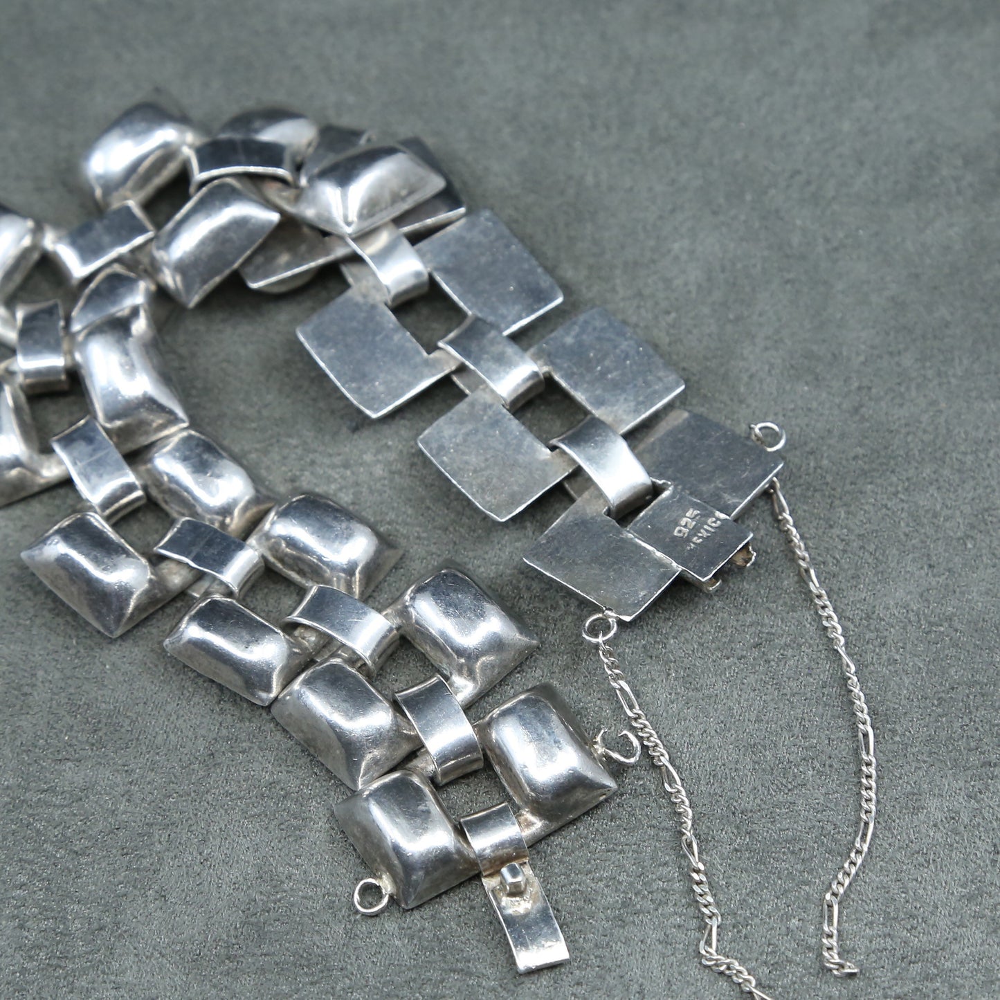 7”, vtg Sterling silver handmade bracelet, mexico 925 nugget link bracelet