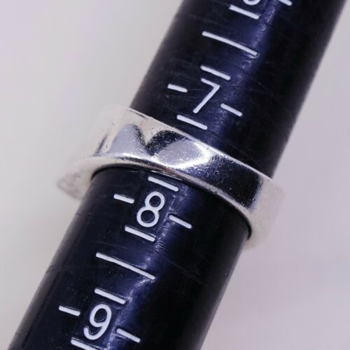 Sz 7.5, Vtg Sterling Silver Handmade Ring, 925 Band W MOP N Obsidian Inlay