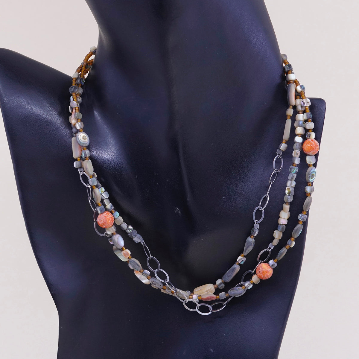 16”+2”, Silpada Sponge Coral Shell Bead Fiesta Sterling Silver Necklace N1563