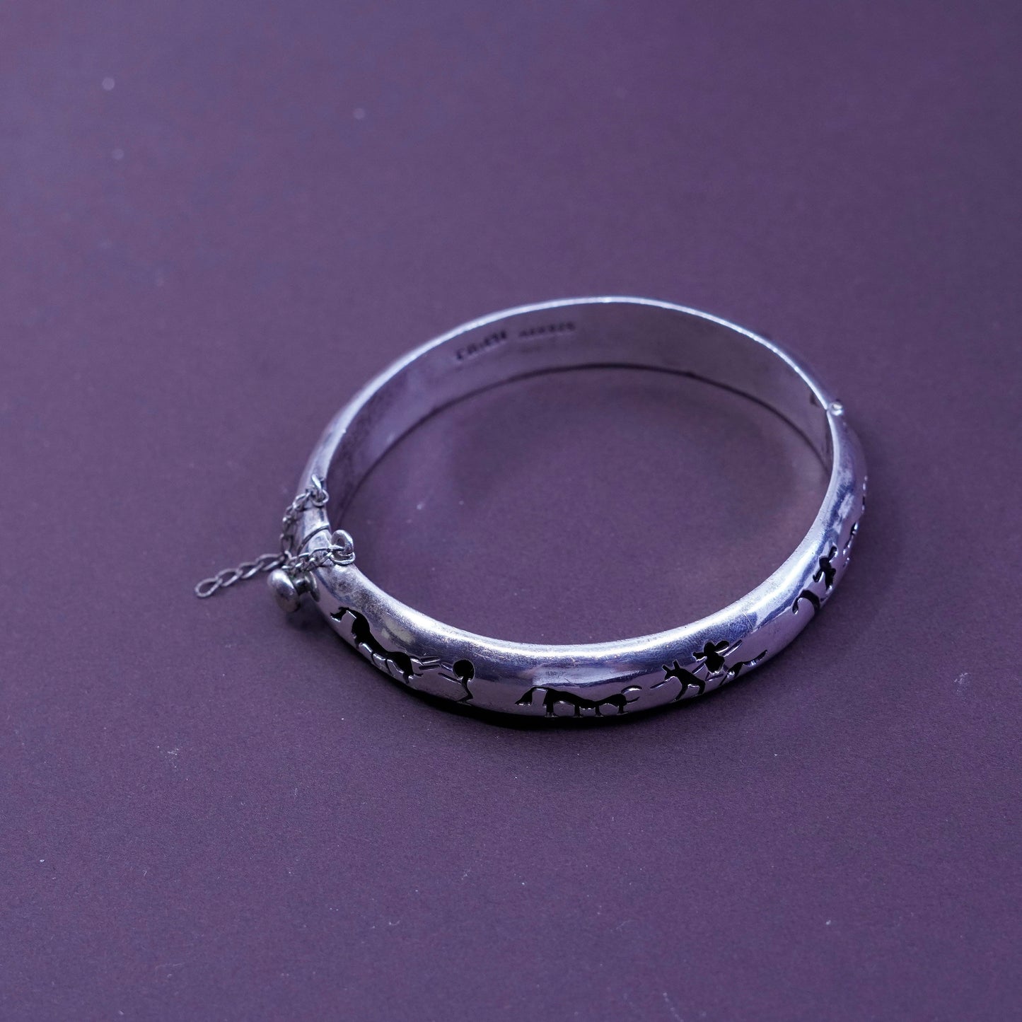 7.5”, Sterling 925 silver handmade shadow hinged storyteller bangle bracelet