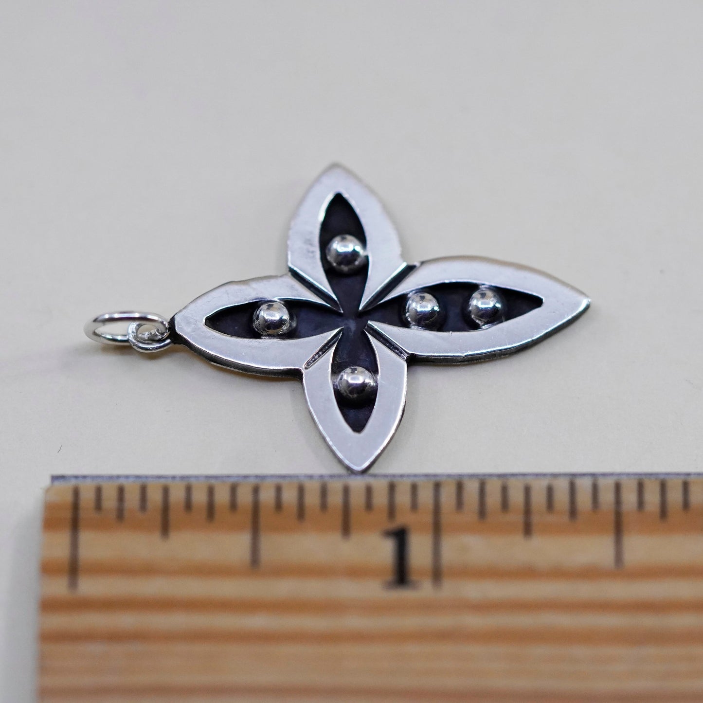 Vintage handmade Sterling silver pendant, 925 beaded cross