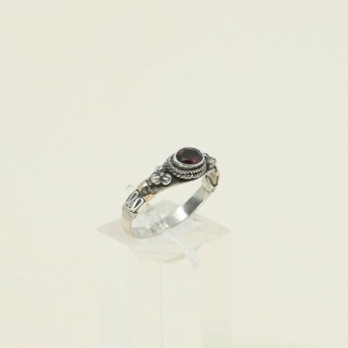 Sz 7.25, Vtg two tone 10K Sterling Silver Handmade Ring w/ Ruby N Beads