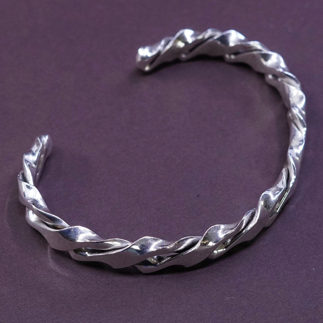 7”, vtg Sterling silver handmade bracelet, Mexico 925 twisted rope cuff