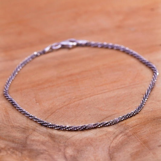 7.5”, 2mm, vintage Sterling silver bracelet, 925 twisted chain