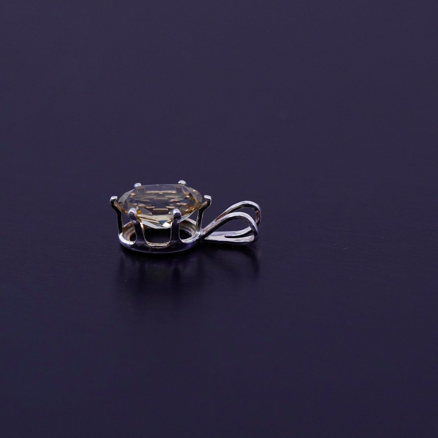 antique sterling 925 silver pendant with oval citrine
