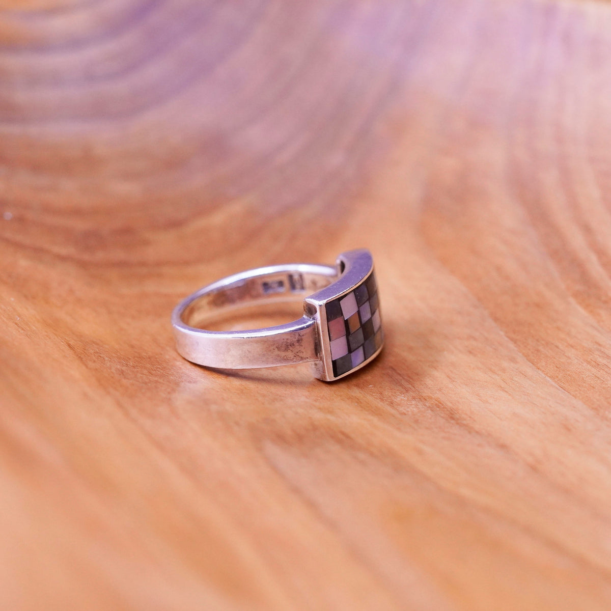 Size 7.25, vintage sterling silver handmade ring, 925 band with abalone inlay