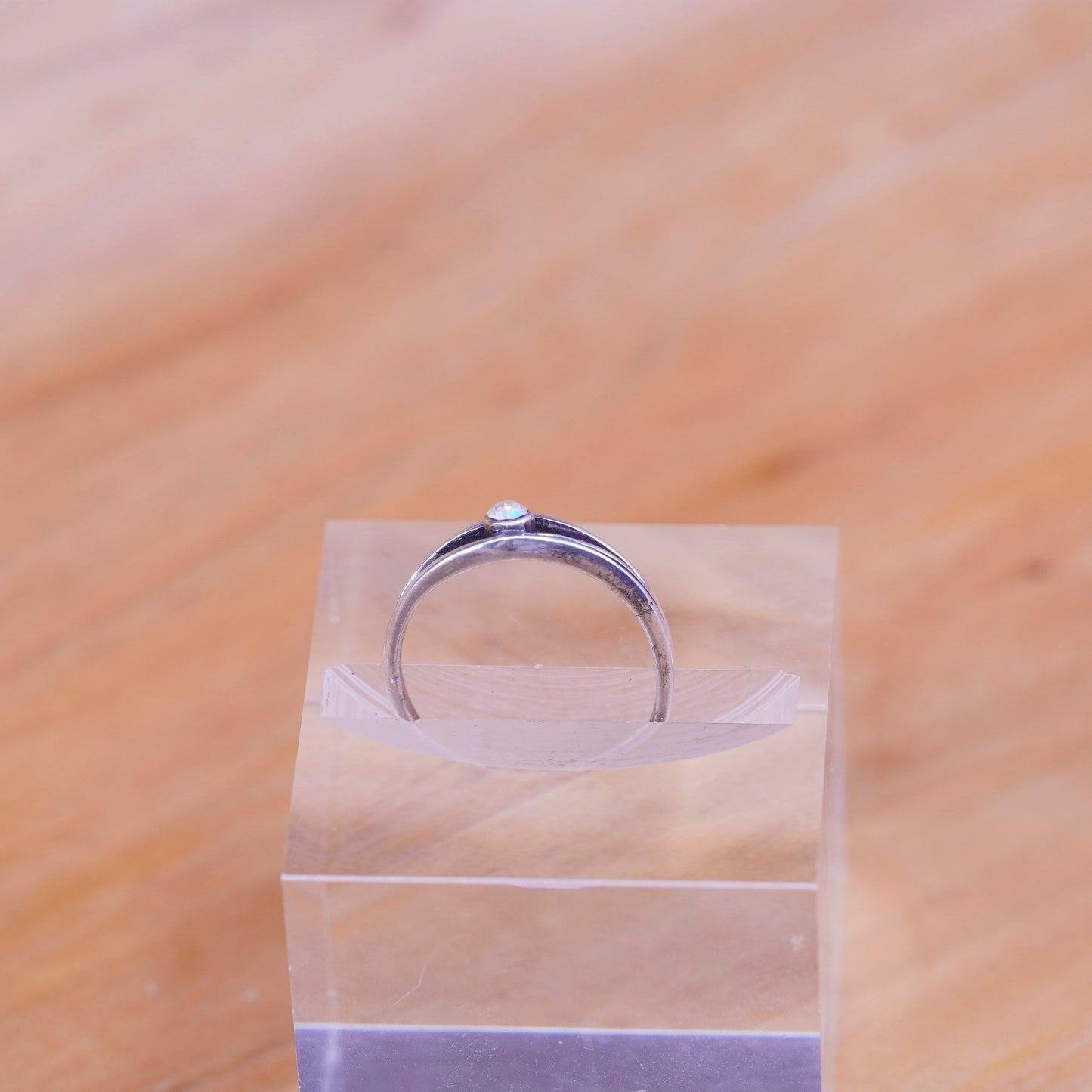 Size 3.25, Vintage Sterling silver handmade ring, 925 open band with cz