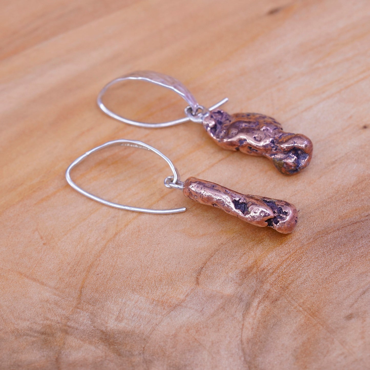 starborn Sterling silver handmade earrings, 925 hammered w/ copper nugget