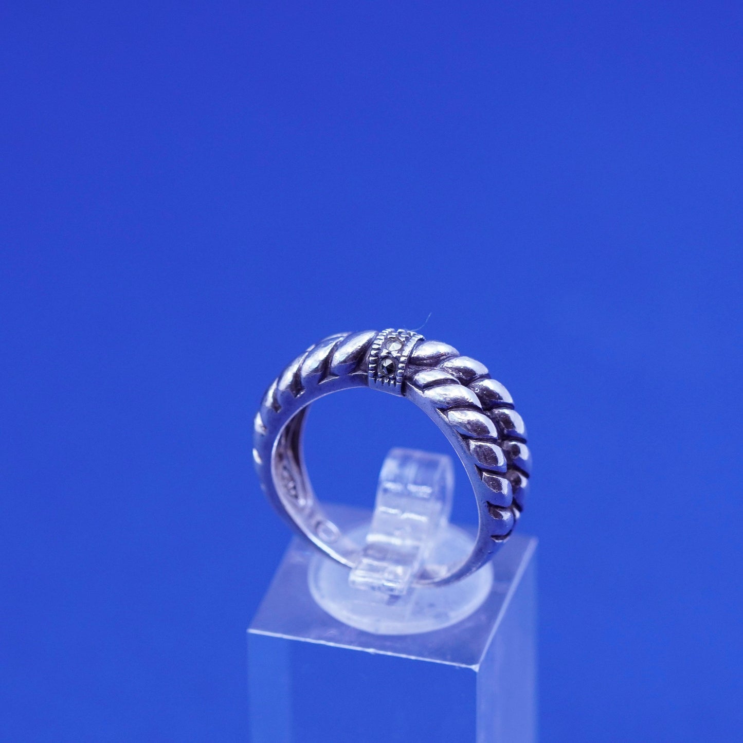 Size 8.25, Judith Jack sterling silver ring, 925 entwined band with Marcasite