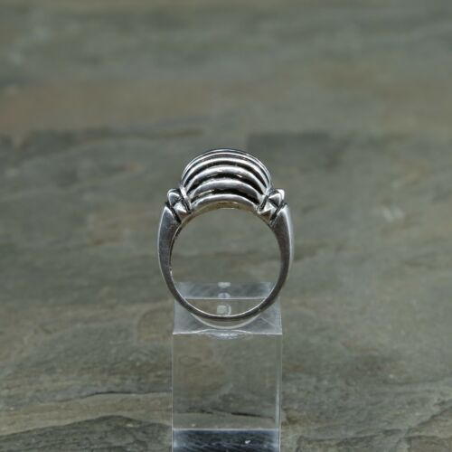 Size 8.25, Vtg Sterling Silver Handmade Ribbed Ring taxco 925 Silver Band