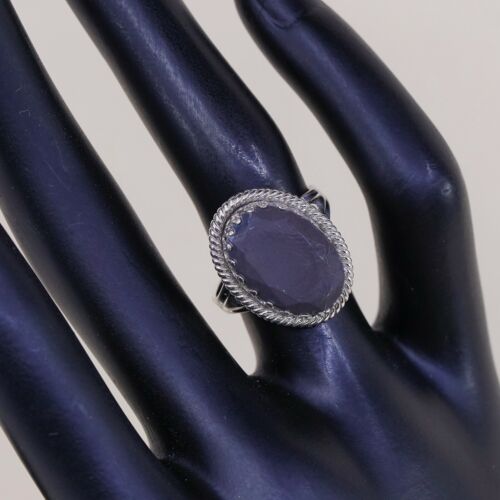 Sz 6.5 Vtg JP 925 Silver Handmade Ring w/ Oval Hematite, Stamped Sterling