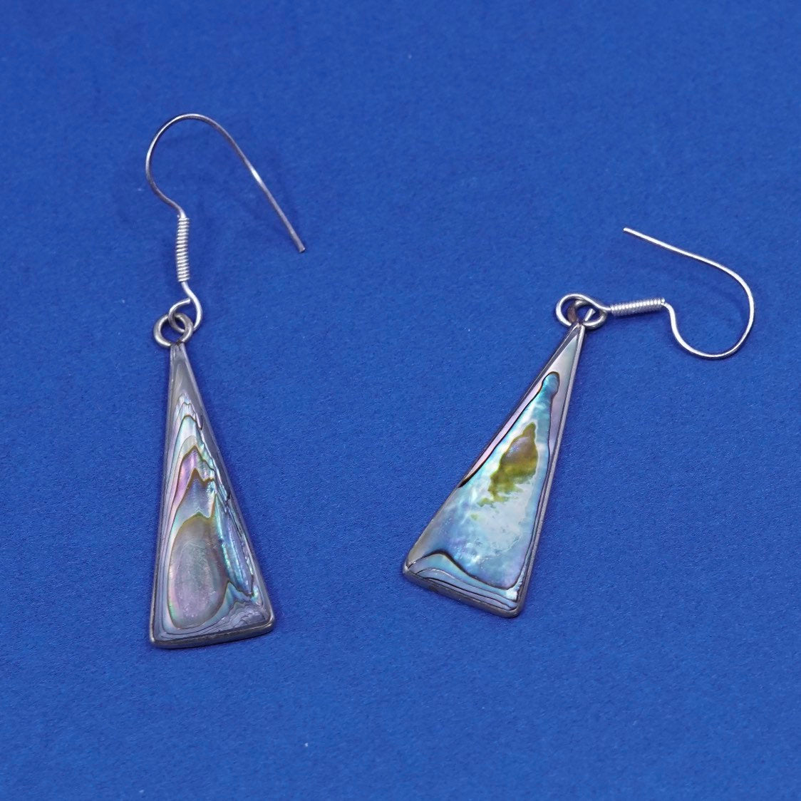 vtg mexico alpaca silver handmade earrings with triangular abalone