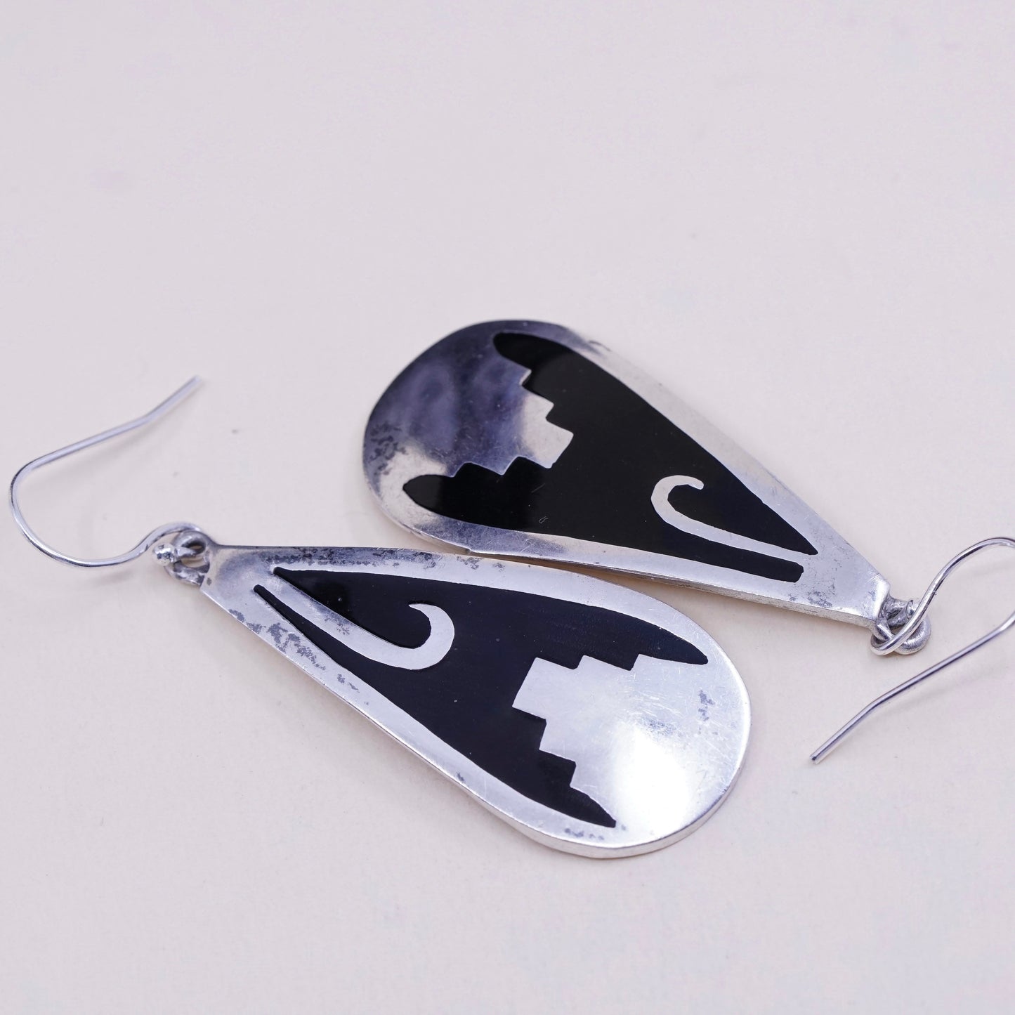 Vintage sterling silver handmade earrings, mexico 925 teardrop with enamel