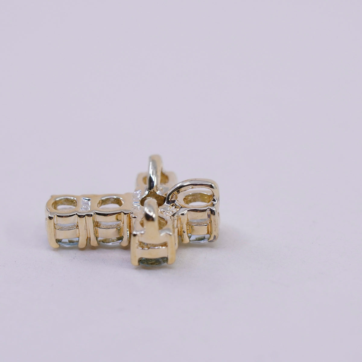 Vermeil Gold filled sterling silver pendant, 925 cross blue crystal