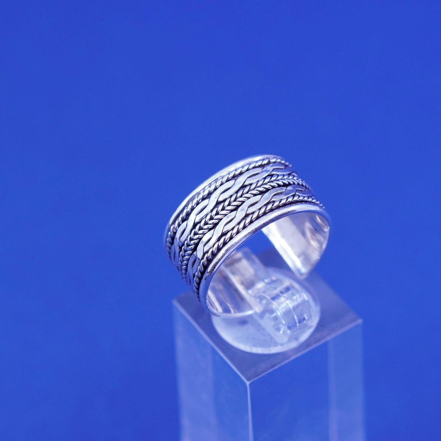 Size 9.5, vintage Sterling silver handmade band, wide 925 cable open band