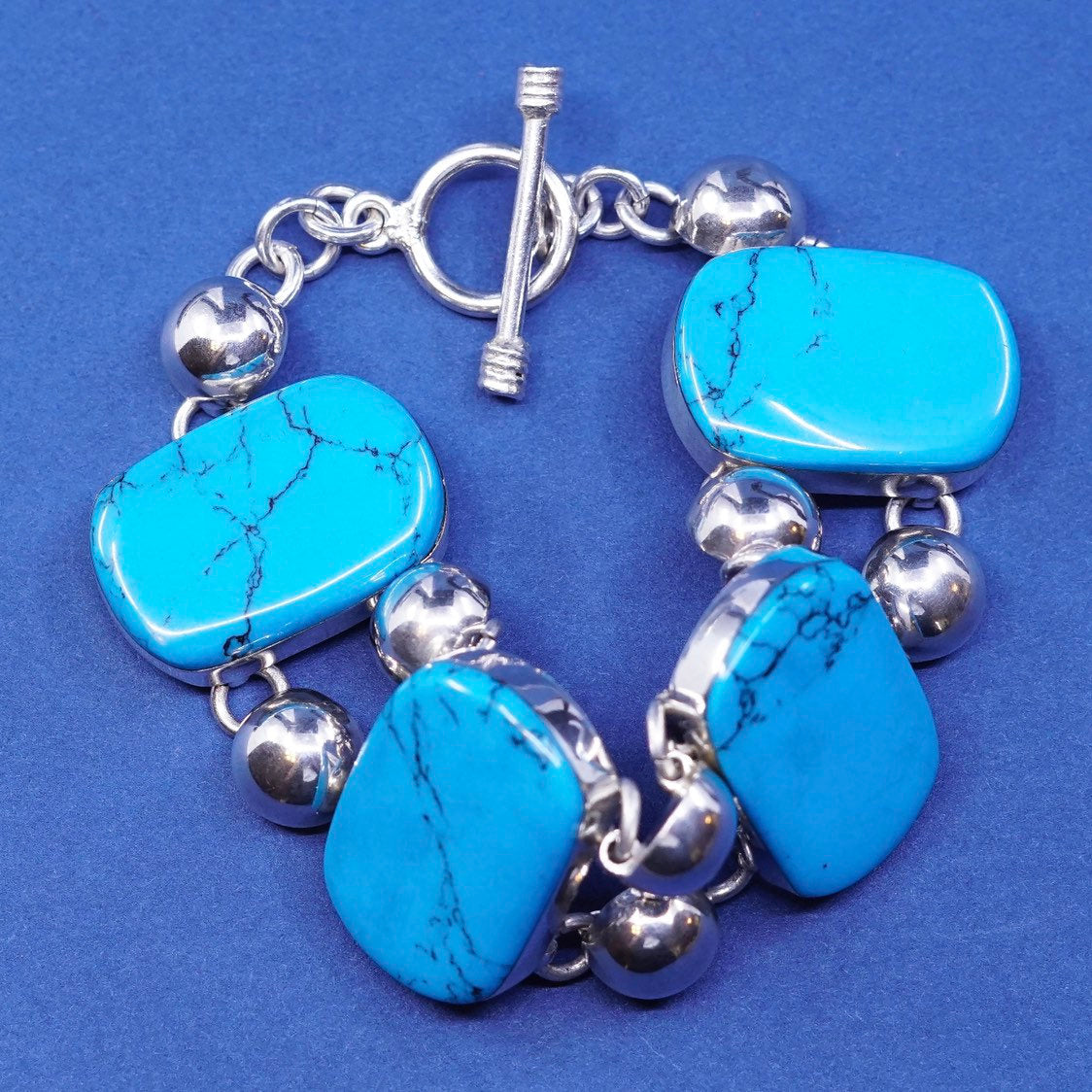 6.5”, mexico sterling silver handmade bracelet, 925 w/ turquoise toggle closure