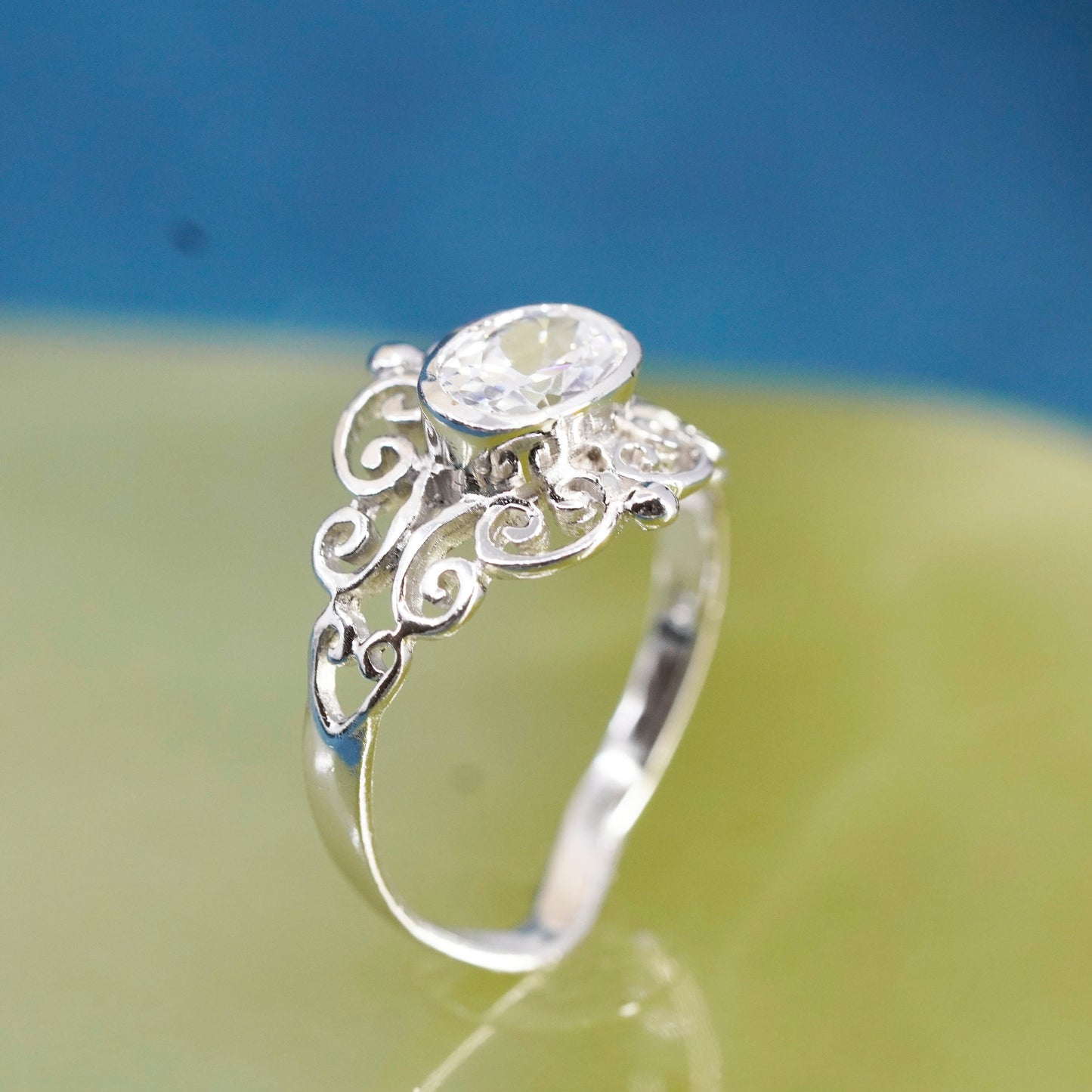Size 6.5, vintage Sterling 925 silver handmade ring with cz