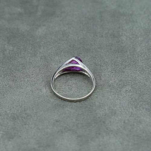 Sz 10.25, Sterling Silver Ring, 925 Silver Engagement Ring W/ pink Crystal