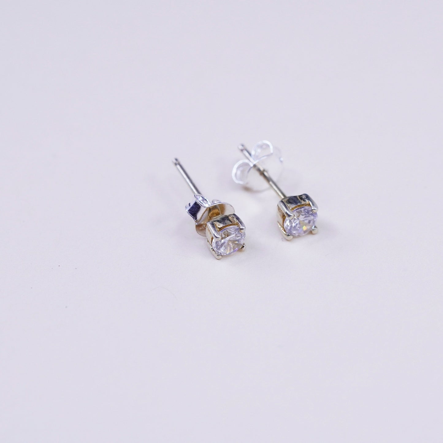 3mm, Vintage gold over sterling 925 silver cz studs, minimalist earrings