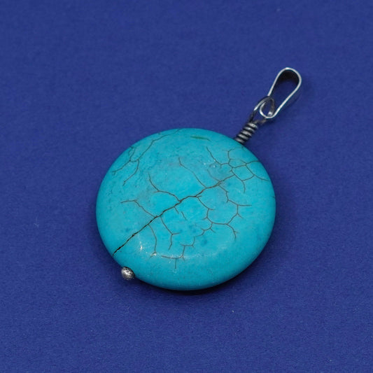 Vintage Sterling 925 silver handmade pendant with turquoise