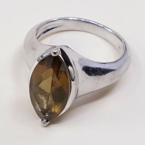 Sz 7.25, Vintage Sterling Silver handmade Ring, 925 Silver Cocktail W/ citrine