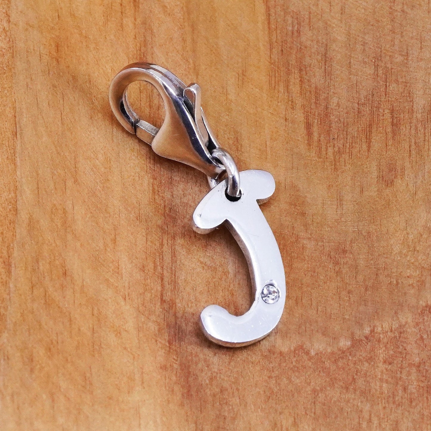 Vintage RCI sterling silver handmade pendant, 925 charm, initial “J” with cz