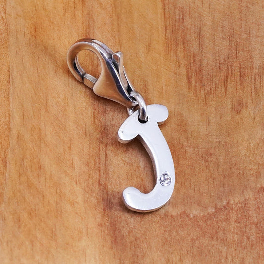 Vintage RCI sterling silver handmade pendant, 925 charm, initial “J” with cz