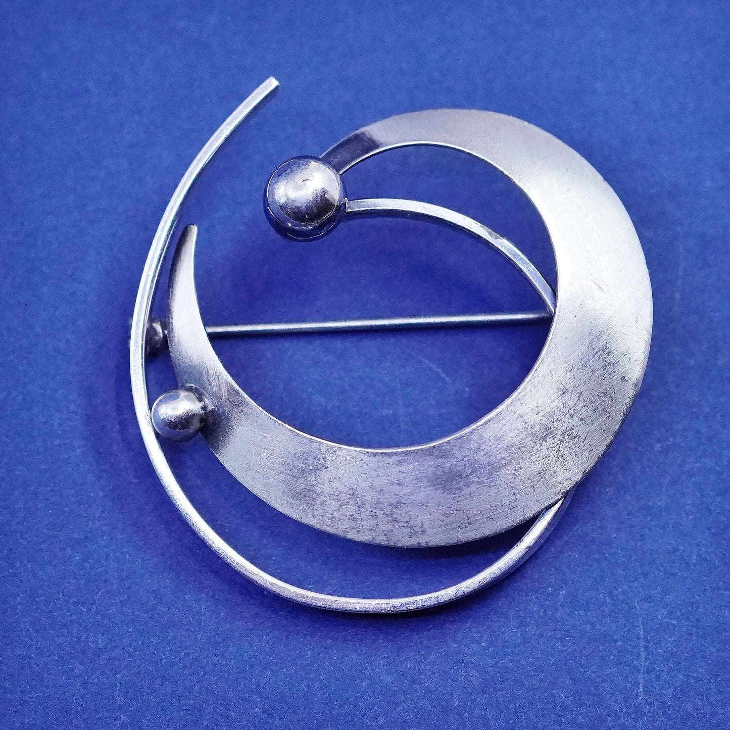 Vintage Beau Sterling silver handmade brooch, modern double 925 circle pin