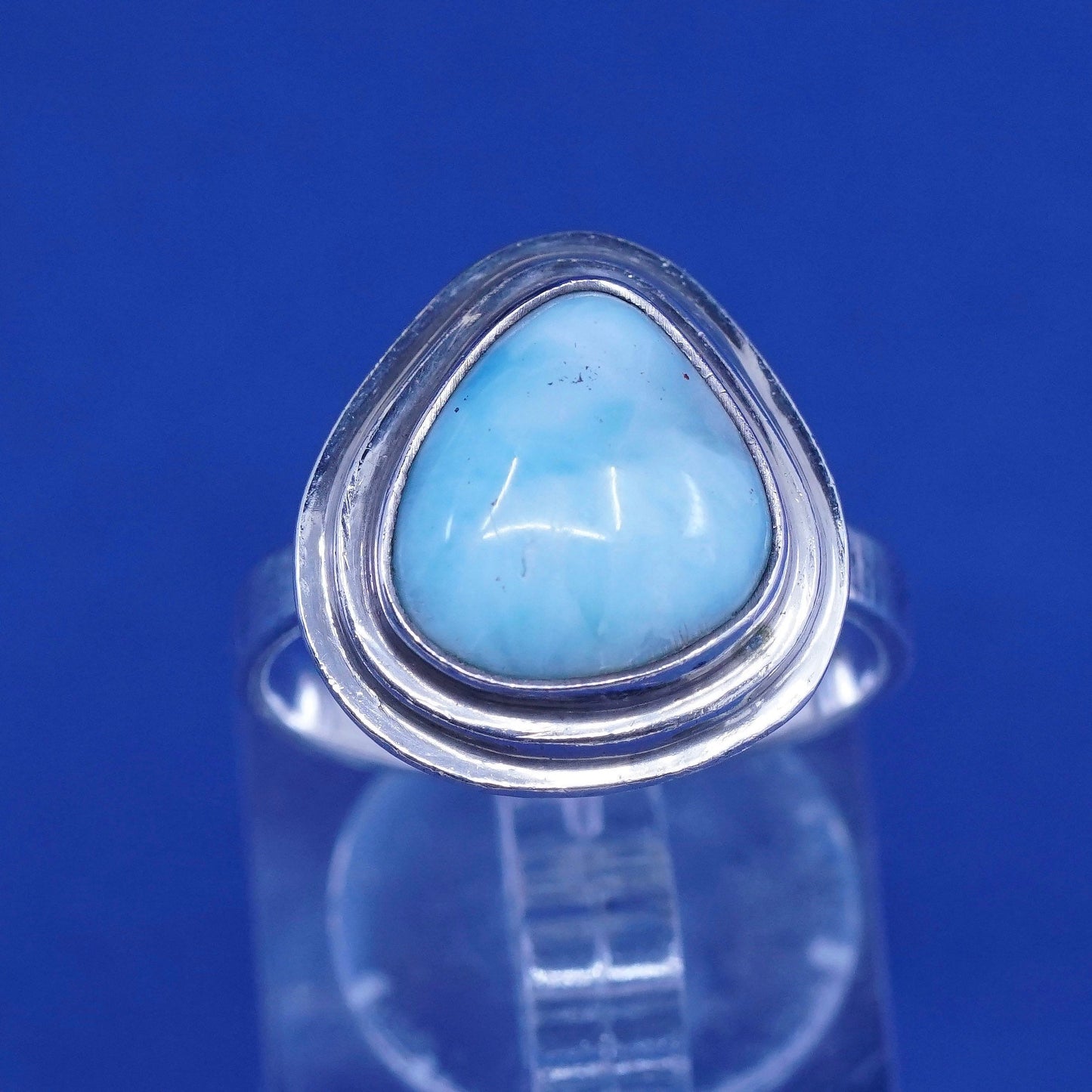 Size 7.75, Vintage sterling 925 silver handmade ring with larimar, stamped 925