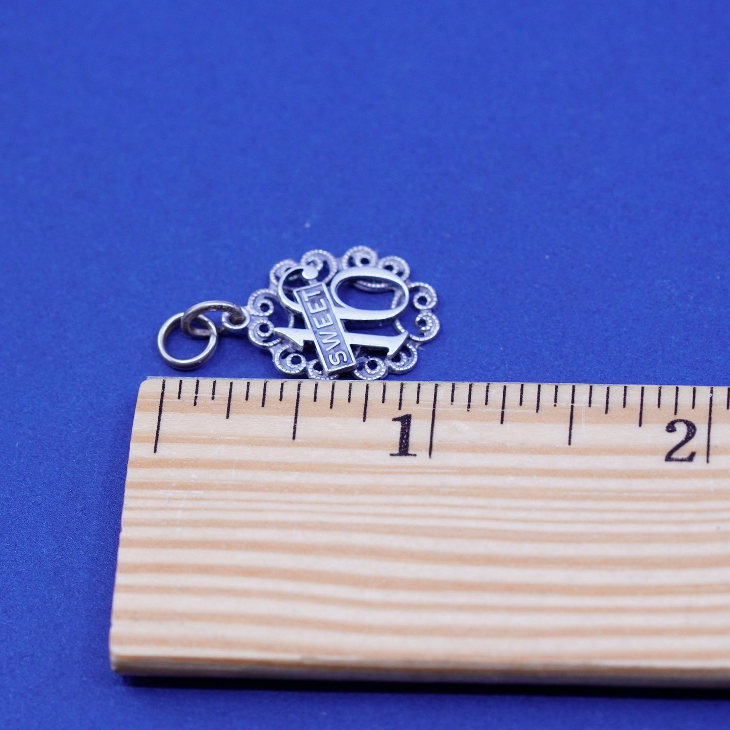 Beau Sterling silver handmade “sweet 16” filigree pendant, 925 tag charm
