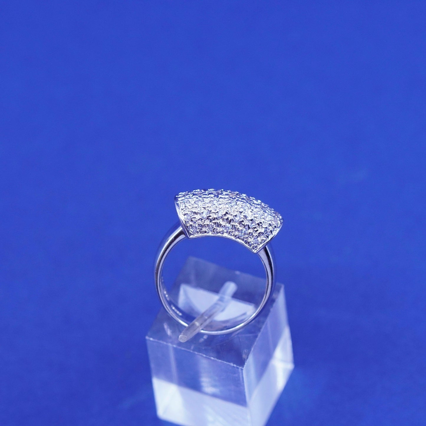 Size 7, vintage sterling silver ring with cluster Cz, statement band