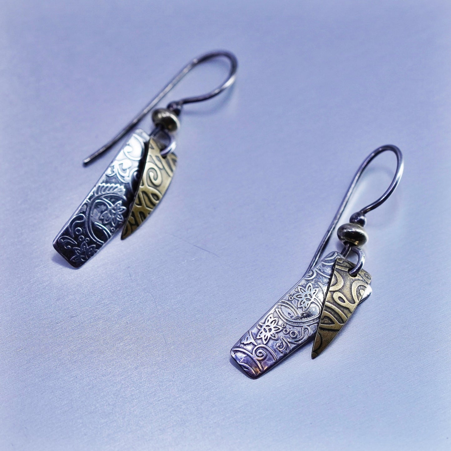Vintage two tone Sterling 925 silver handmade earrings with swirly discs