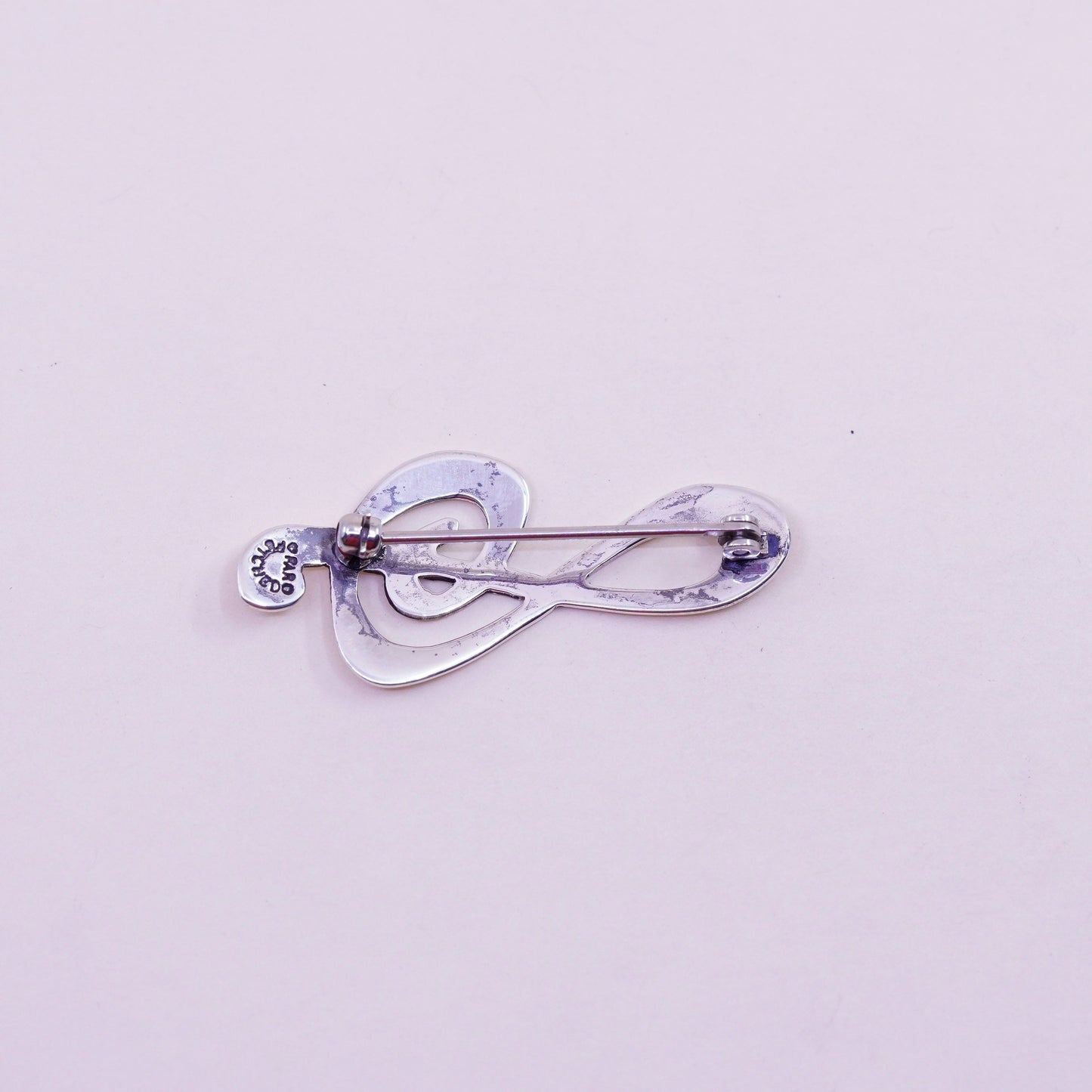 Vintage far fetched sterling silver handmade brooch, 925 music symbol